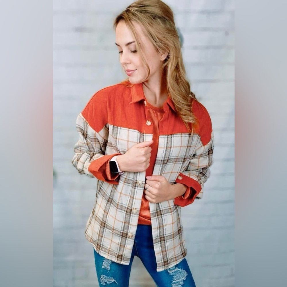 Rustic Plaid Button Up Shacket Size Large